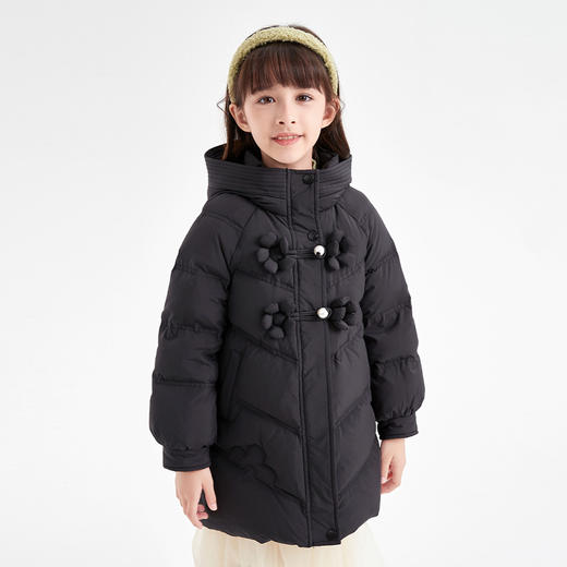 笛莎DESHA童装女童羽绒服2023冬季三防立体新款时尚长款羽绒服 商品图5
