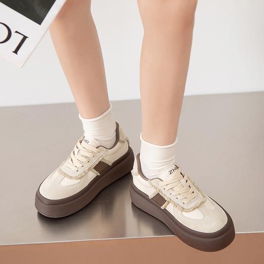 ZHR运动鞋女2023秋冬季新款平底百搭轻便跑步复古毛边厚底休闲鞋 商品图6