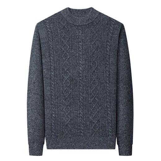 纯羊毛长袖毛衣男士秋冬季新款条纹提花时尚保暖休闲打底羊毛衫男 商品图4