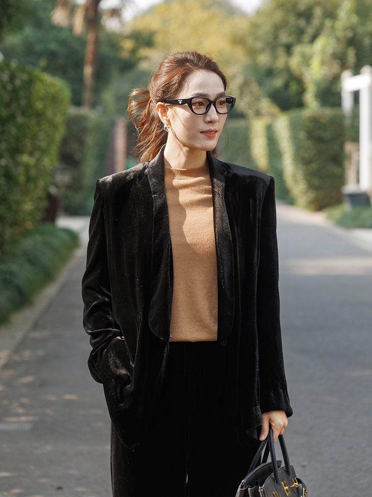 “绅士感” 青果领 真丝混 丝绒西装外套