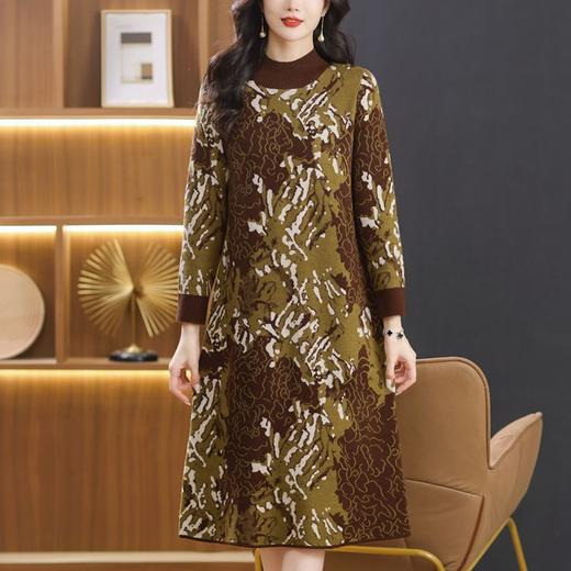 冬季新款毛衣裙，宽松时尚提花半高领加厚过膝长裙针织连衣裙CC-103-7766 商品图0