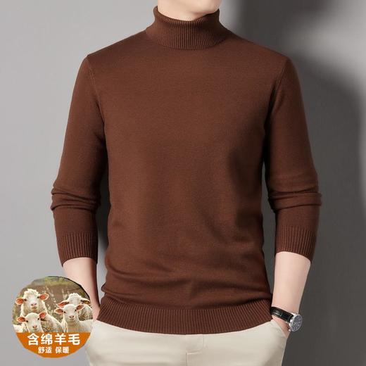 羊毛混纺长袖针织毛衣男士秋冬季新款加厚纯色休闲百搭打底羊毛衫 商品图0