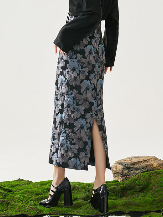 扶摇 高级感超好看新中式国风唐装盘扣黑色短外套提花半身裙包臀裙高腰显瘦 商品图6