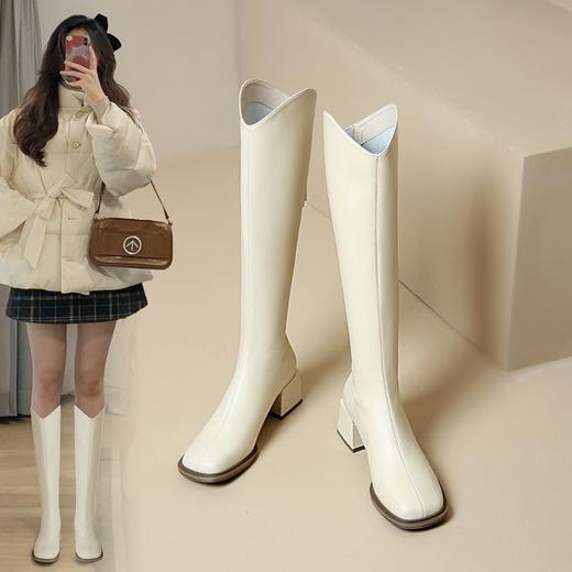 ZHR长筒靴女2023秋冬新款简约气质时尚洋气优雅复古及膝方头女靴 商品图8