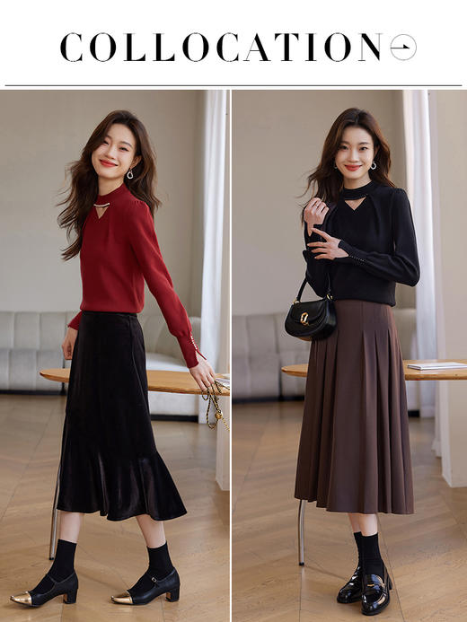 【年终特卖】熙世界钉珠半高领毛衣秋冬内搭本命年红色针织打底衫 商品图5