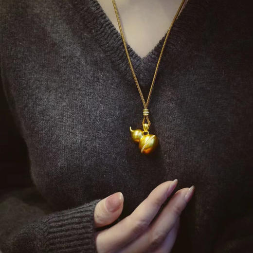 古法黄金点钻系列 大葫芦镶钻吊坠 毛衣链 项链 商品图4