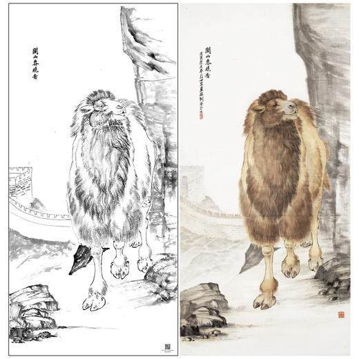 【大彩图】刘奎龄工笔画白描底稿《关山春晓图》骆驼临摹勾线高清打印稿A644 商品图0