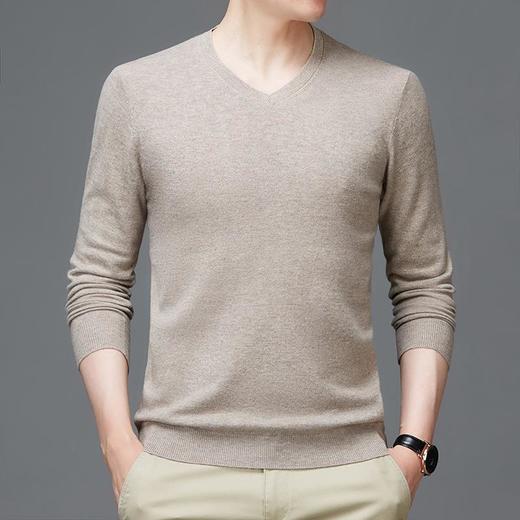 纯羊毛秋冬季男士长袖羊毛衫青年V领休闲毛衣打底衫男装上衣服 商品图0