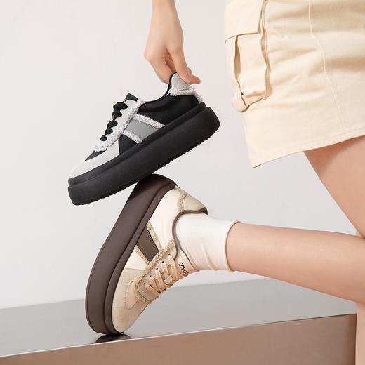 ZHR运动鞋女2023秋冬季新款平底百搭轻便跑步复古毛边厚底休闲鞋 商品图8