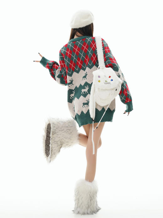 【服饰专场】秋冬新款实拍宽松美式复古圣诞风拼色圆领针织毛衣 商品图4