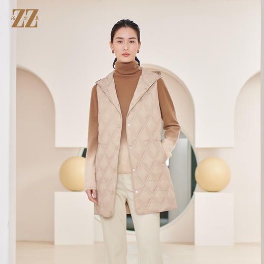 佐尔美冬季新款 气质百搭无袖连帽羽绒服双面呢套装女E34YY17 商品图0