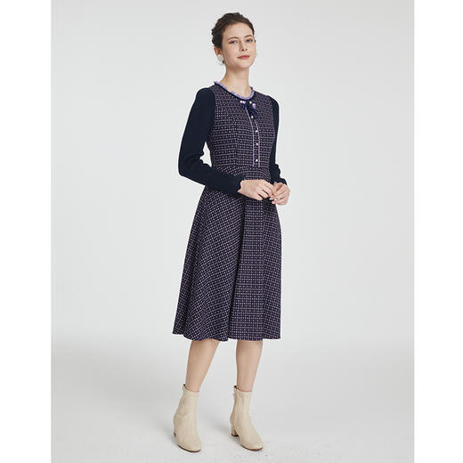 司歌弹力冬连衣裙毛织长袖圆领收腰气质优雅A881115 商品图3