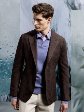 Stylbiella 羊毛蚕丝埃及棉混织褐色全麻衬单西