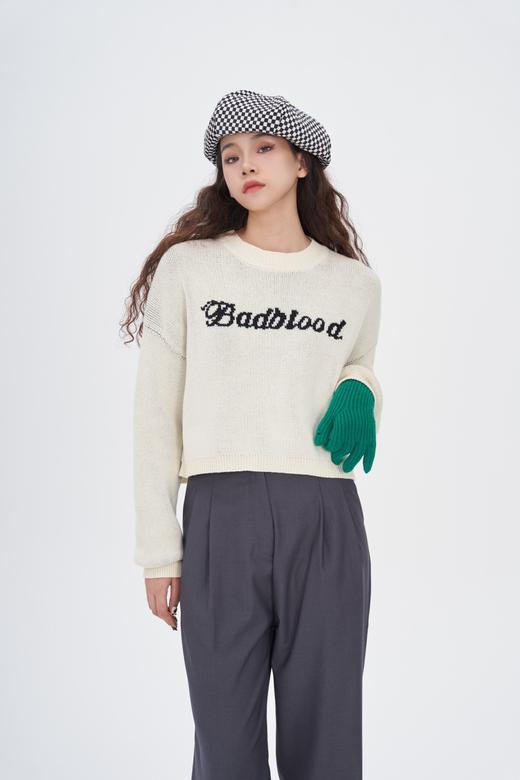 秋冬字母刺绣短款毛衣女款休闲运动辣妹上衣 商品图0