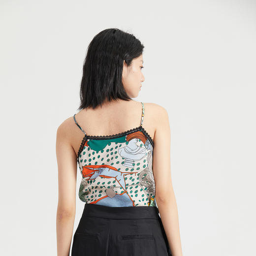 谜底内搭上衣女2024夏季新款纯棉印花蕾丝花边V领细吊带246MN8002 商品图2