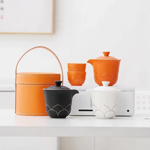敦煌文创（DUNHUANG INSPIRATION）敦煌文创步步莲生快客杯一壶二杯便携茶具套装送长辈中秋节礼物 橙色 商品图4