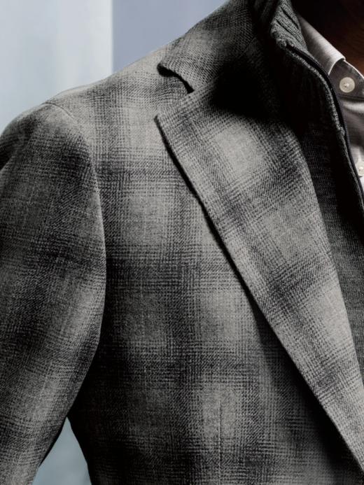 Stylbiella 羊绒羊毛混织灰色全麻衬单西 商品图1