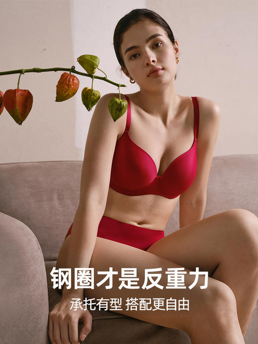 【小青提套装】遐无痕内衣女夏季薄款时尚新光面全罩杯大胸显小文胸套装 商品图2