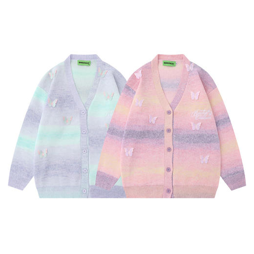 【服饰专场】潮牌ins蝴蝶设计感刺绣开衫V领毛衣外套男女宽松情侣百搭针织上衣 商品图0