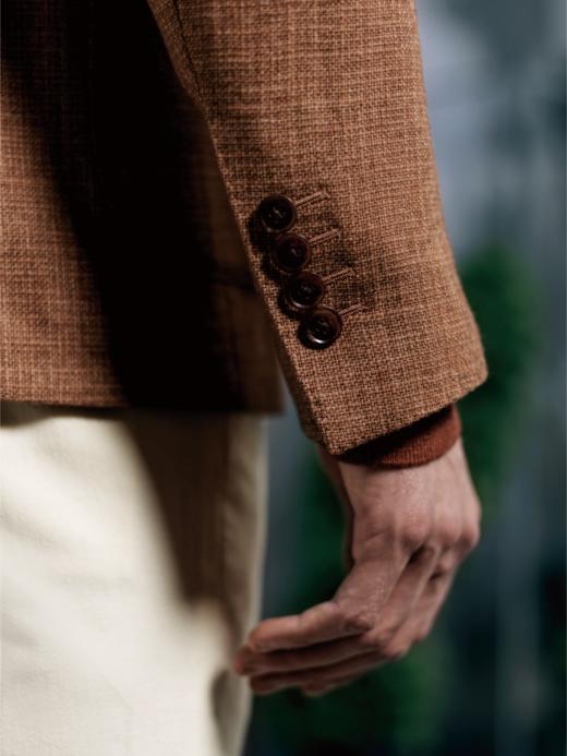 Stylbiella 羊毛蚕丝埃及棉混织橙色全麻衬单西 商品图4