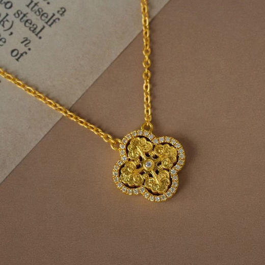 古法黄金点钻系列 四叶草满钻项链锁骨链 商品图0