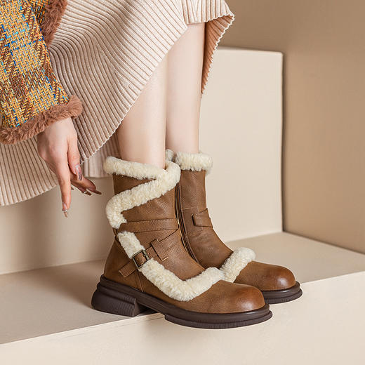 新款保暖，羊羔毛厚底牛仔靴XWJ-X180-19 商品图4