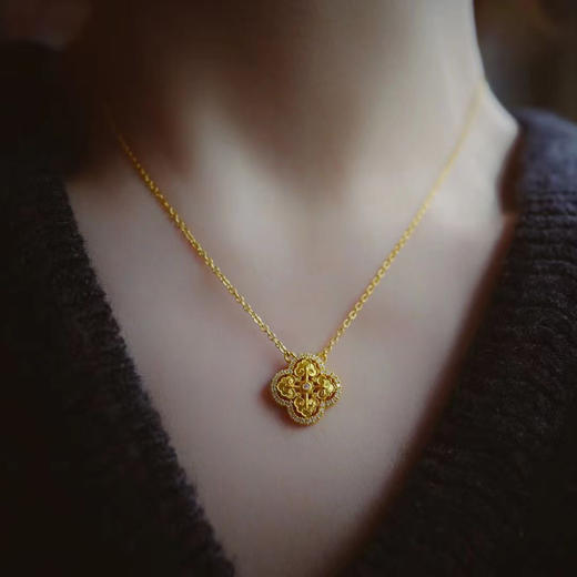 古法黄金点钻系列 四叶草满钻项链锁骨链 商品图2