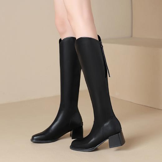 ZHR长筒靴女2023秋冬新款简约气质时尚洋气优雅复古及膝方头女靴 商品图2