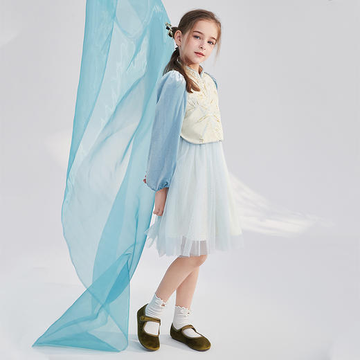 笛莎Deesha 童装女童套装2023新款国风假两件连衣裙  商品图2