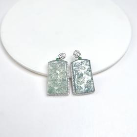 S925翡翠吊坠-全包山水方牌