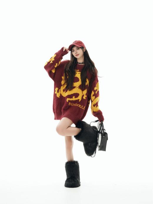 秋冬新款实拍宽松情侣版龙年提花圆领针织毛衣 商品图0