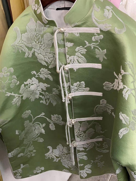 盛唐牡丹 |限量款| 嘉陵水绿富贵牡丹真丝漳绒对襟外套 商品图1