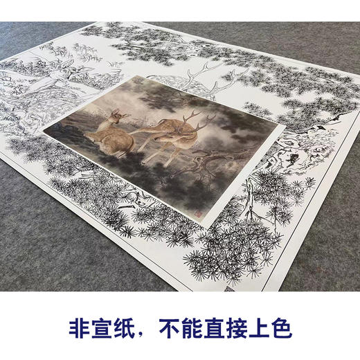 【大彩图】高文刚工笔画白描底稿小品《双鹿》临摹勾线高清打印稿A643 商品图2