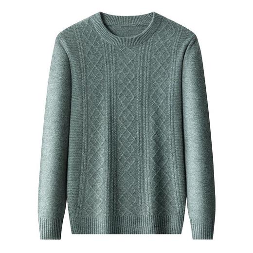 纯羊毛毛衣男士秋冬季新款圆领提花加厚保暖百搭打底羊毛衫男 商品图4