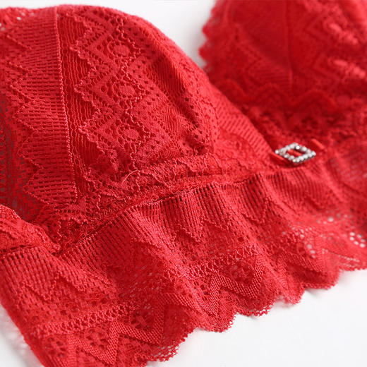 金三塔红色真丝内衣本命年蕾丝无钢圈薄款三角杯文胸   NZF7C304 商品图3