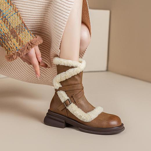 新款保暖，羊羔毛厚底牛仔靴XWJ-X180-19 商品图5