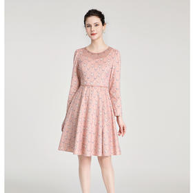 司歌冬长袖连衣裙圆领印花灯芯绒收腰A881295