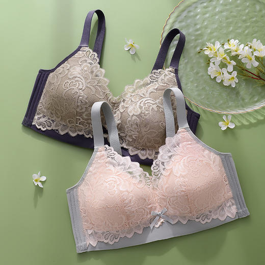 【买内衣！送内裤！】新款大胸显小文胸，温柔带甜！无钢圈设计，轻盈舒适，衬托完美曲线。花边蕾丝的点缀，散发出浪漫气息，成为性感女神！ 商品图1
