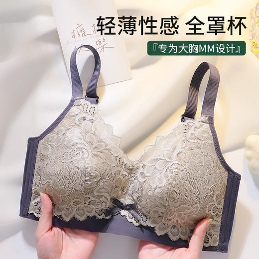 【买内衣！送内裤！】新款大胸显小文胸，温柔带甜！无钢圈设计，轻盈舒适，衬托完美曲线。花边蕾丝的点缀，散发出浪漫气息，成为性感女神！ 商品图0