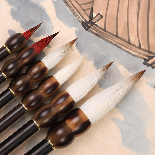 【庆学堂】名师定制毛笔-木清套装6支 国画专用毛笔 竹木锦盒  永年/富贵/康宁/好德/满堂/环膝 商品图1