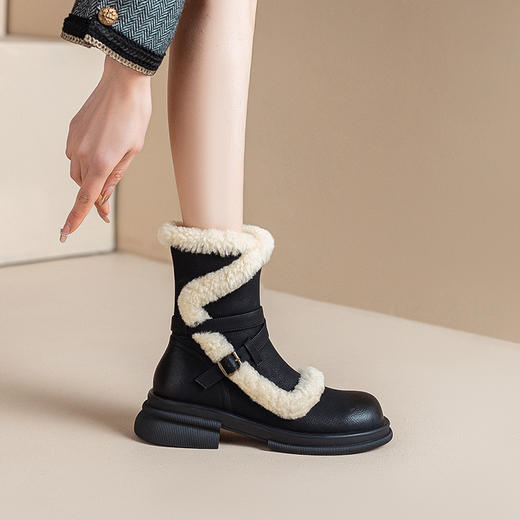 新款保暖，羊羔毛厚底牛仔靴XWJ-X180-19 商品图7