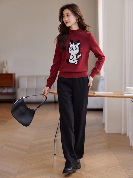 【年终特卖】熙世界2025过年红色毛衣慵懒本命年半高领针织衫女秋冬 商品图4