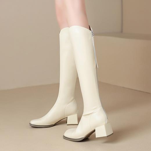 ZHR长筒靴女2023秋冬新款简约气质时尚洋气优雅复古及膝方头女靴 商品图10