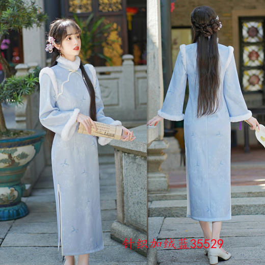 时尚改良年轻少女款，针织加绒长袖旗袍GX-35529 商品图2