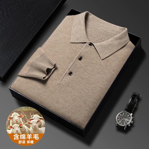 羊毛混纺加绒加厚针织毛衣男士冬季新款轻商务翻领羊毛衫 商品图0
