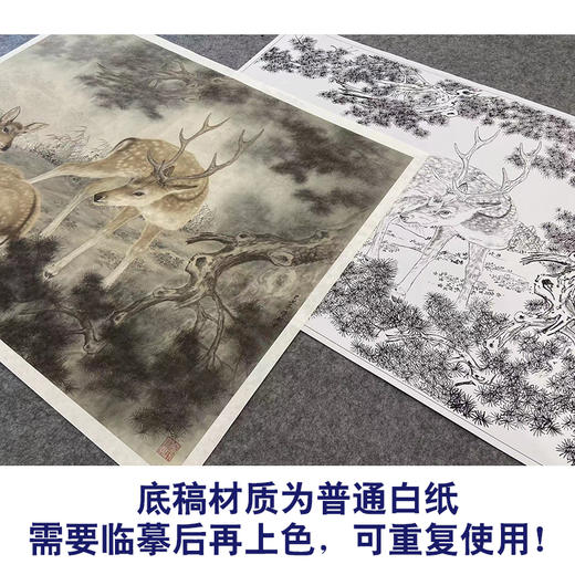 【大彩图】高文刚工笔画白描底稿小品《双鹿》临摹勾线高清打印稿A643 商品图3