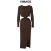 VIMAGE纬漫纪冬季新款舒适露腰显瘦连衣裙V2077601 商品缩略图0