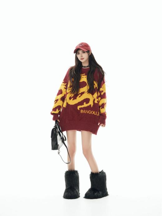 秋冬新款实拍宽松情侣版龙年提花圆领针织毛衣 商品图3