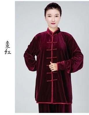 A6689太极服女新款2023秋冬季加厚保暖金丝绒太极拳练功服 商品图5