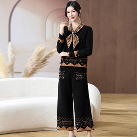 MF4h1710 中年妈妈秋装休闲针织套装高端两件套中老年女春秋长袖设计感上衣